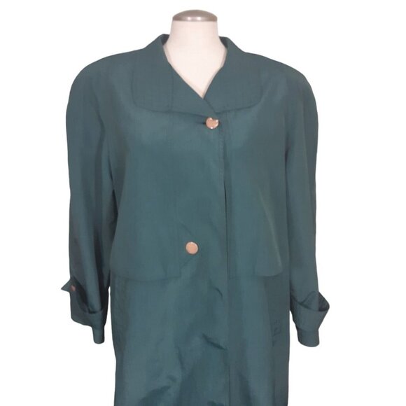 Vintage Trench Coat Womens 14 Green Button Front Classic Gallery by Fen Nelli - Picture 2 of 6